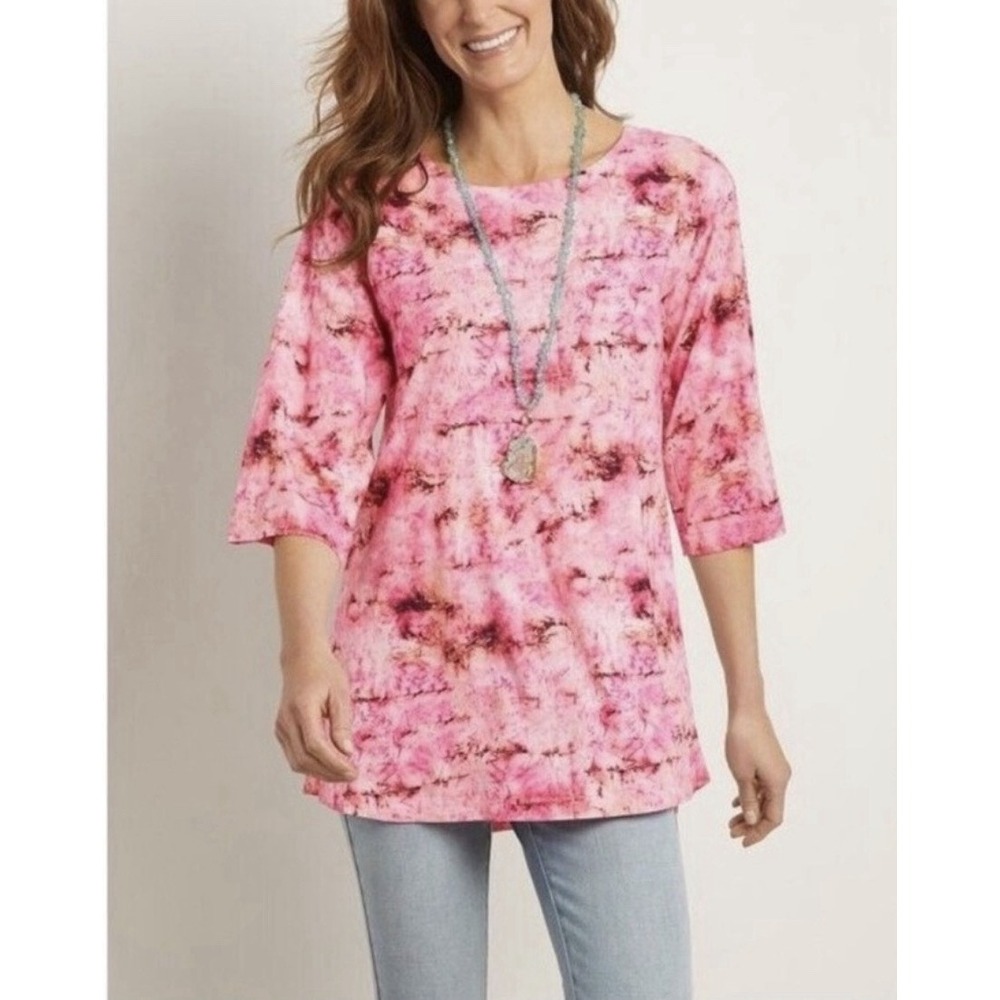 Soft Surrounding Size-L Womens Top Pink Abstract Abilene Tunic
